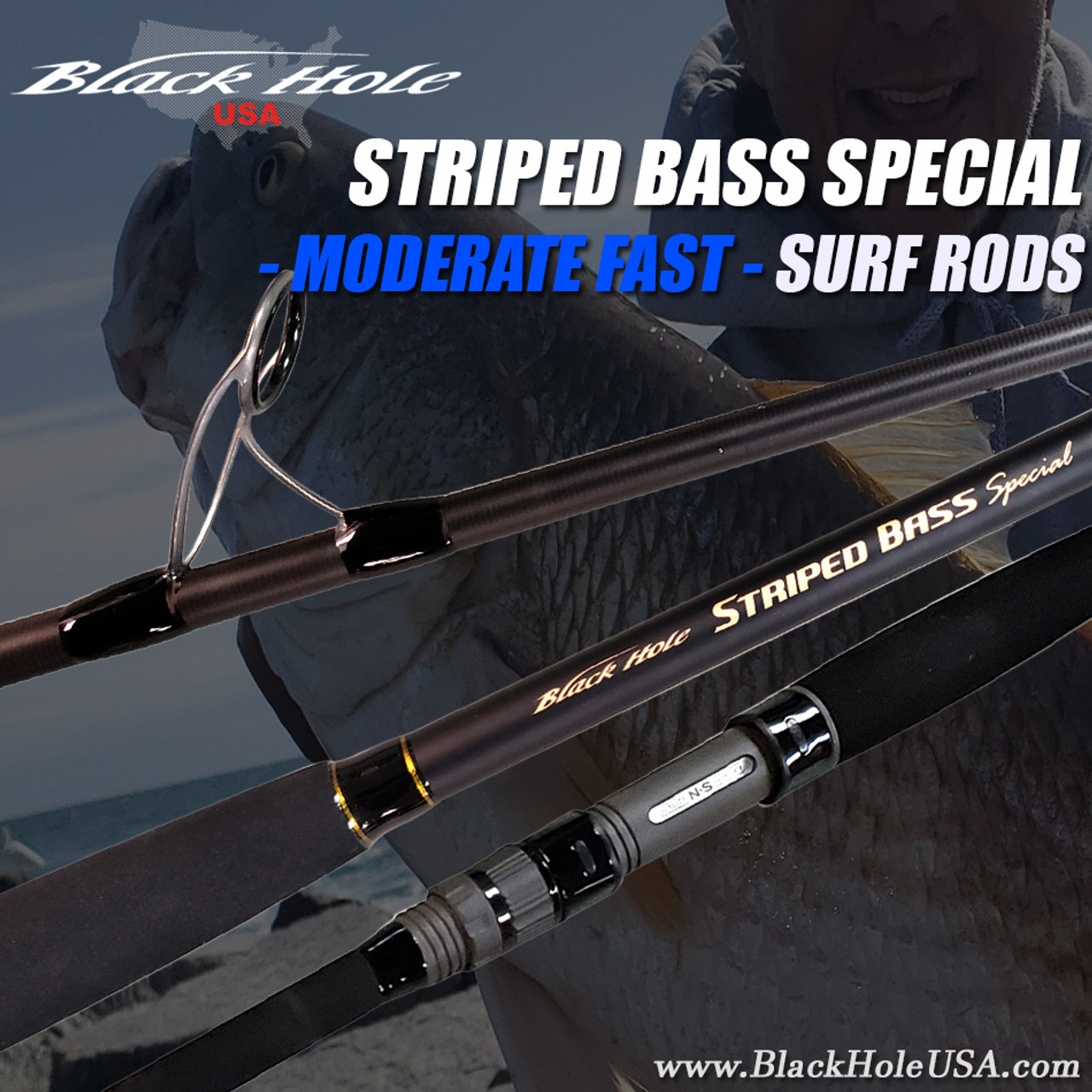 Black Hole USA Striped Bass Special MODERATE FAST Surf Rods, Black