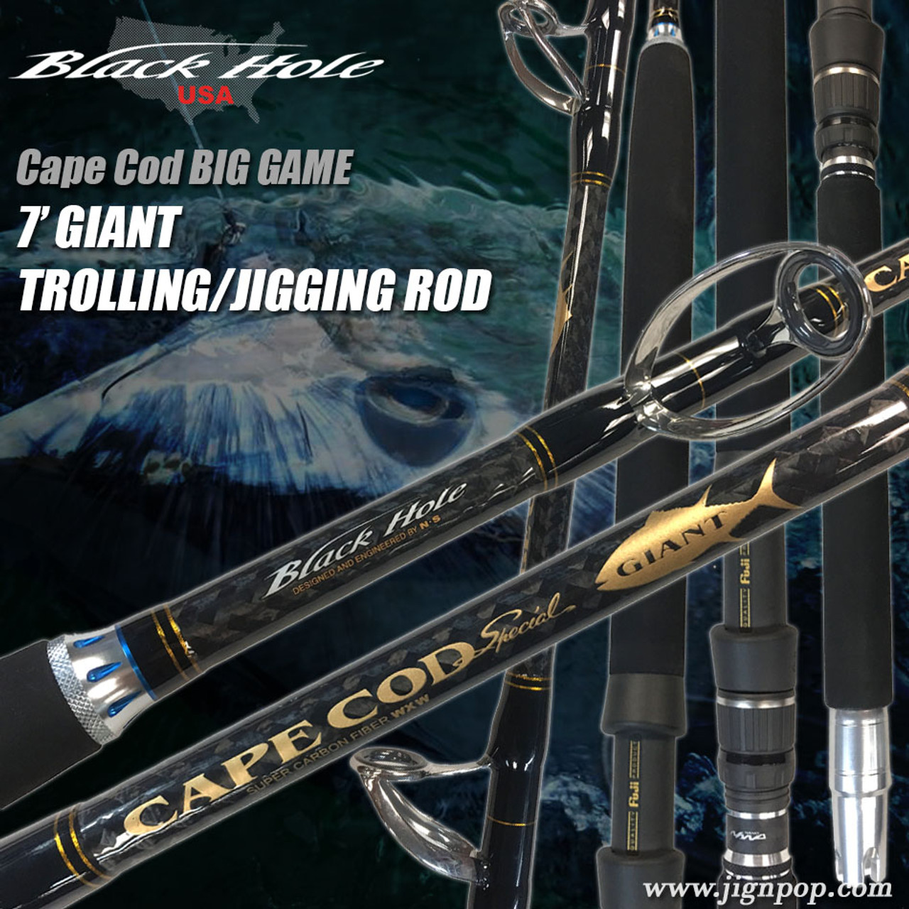 Black Hole 7' GIANT Trolling/Big Game Stand-up Jigging Rod, Black Hole,  Black Hole USA, Giant Rod, Trolling