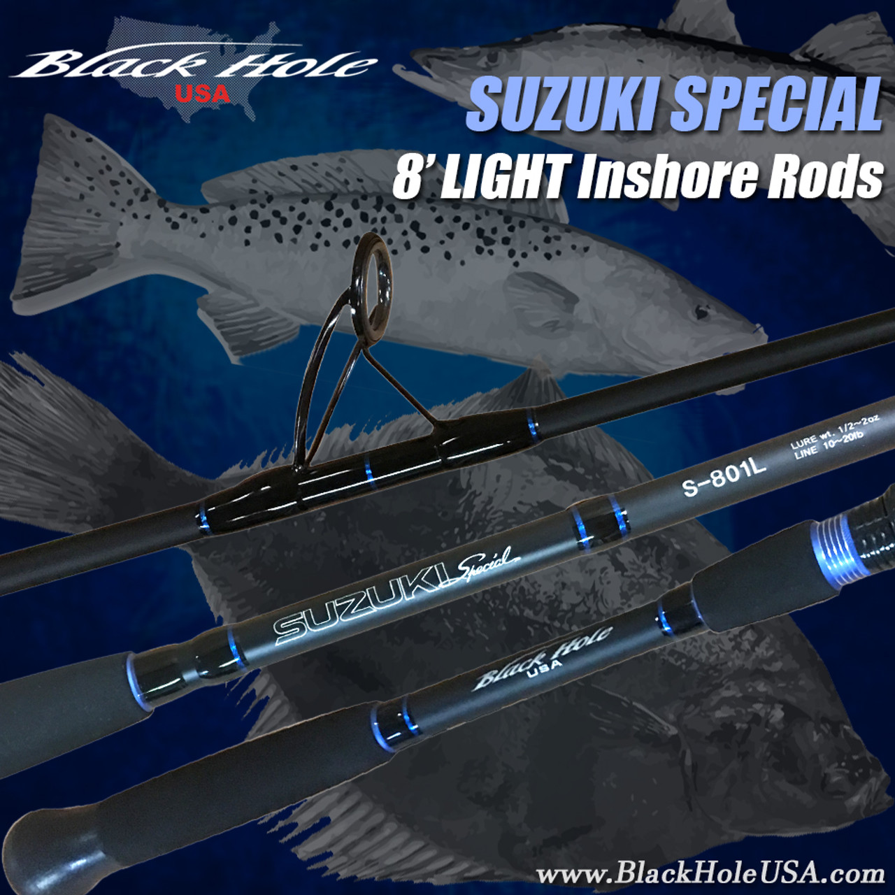 The Ultra Light Series! Black Hole USA 8' Suzuki II UL Surf Rod