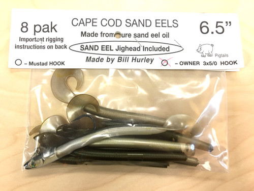 Bill Hurley Cape Cod Sand Eels 6.5" 8PK Pigtails (1x Sand Eel Lure + 7 x Pig Tails / Made from Pure Sand Eel Oil)