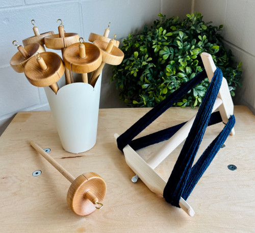 Yarn Spinning Kit | 1-Yard Skein Niddy Noddy and Maple Top Whorl Drop Spindle