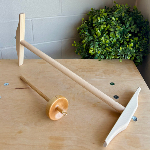 Yarn Spinning Kit | 2-Yard Skein Niddy Noddy and Maple Top Whorl Drop Spindle