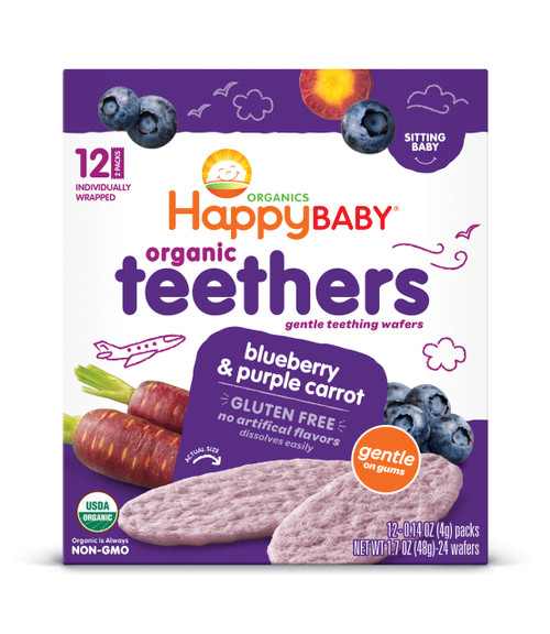 HAPPY BABY TEETHERS TEETHING WAFERS BLUEBERRY & PURPLE CARROT ( 6X1.7 OZ ) HAPPY BABY TEETHERS TEETHING WAFERS BLUEBERRY & PURPLE CARROT ( 6X1.7 OZ )