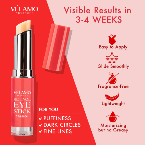 VELAMO ADVANCED Retinol Eye Stick: Renewing & Firming Under Eye Balm for Dark Circles, Puffiness, Fine Lines & Wrinkles - Travel Essentials, Portable & Perfect for On-the-go Use, 0.1 OZ/3g