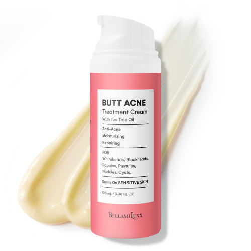 BellamiLuxx Butt Acne Clearing Treatment Cream: Body Acne Treatment for Folliculitis and Pimples on Buttocks, Thighs, and Body with 2% Salicylic Acid & Tea Tree Oil - Butt Cream for Smooth Skin