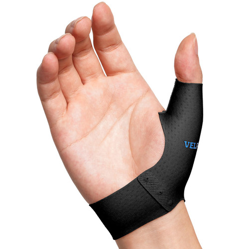 Velpeau Elastic Thumb Support Brace Liner (Pack of 2), Splashproof Thumb Wrist Compression Sleeve for Arthritis Pain, Tendonitis, Sprains, Sports, Fits Left & Right Hands (Black, Short Version, S)