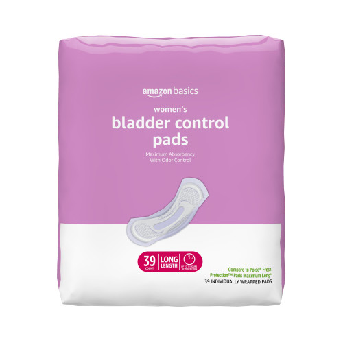 Amazon Basics Incontinence Pads for Women Long, Bladder Control, Postpartum, Maximum Absorbency, Unscented, 39 Count