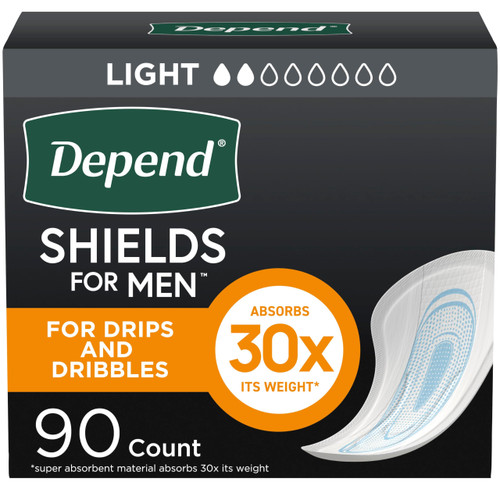 Depend Shields Incontinence Pads for Men, Light Absorbency, 90 Count (Packaging May Vary)