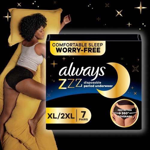 Always ZZZ Overnight Disposable Period Underwear for Women, Large, 360° Coverage for Worry-Free Nights, 14 Count (2 Packs of 7)