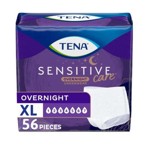 TENA Sensitive Care Overnight Incontinence Underwear for Women, Bladder Control and Postpartum, Extra Large, 56 Count (Waist Size 39in-52in)