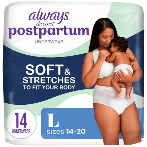 Always Discreet Postpartum and Adult Incontinence Underwear for Women, Large, Maximum Protection, 14 Count