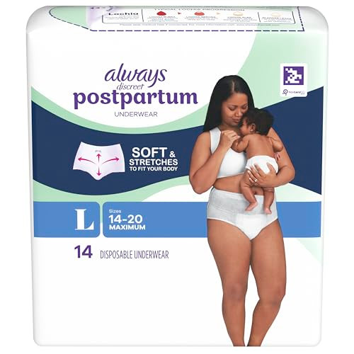 Always Discreet Postpartum and Adult Incontinence Underwear for Women, Large, Maximum Protection, 14 Count