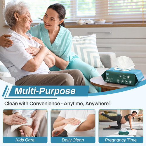 720 Count (12 Packs of 60) Wipes for Adults, 8" x 12" Extra Large Wet Wipes for Incontinence & Cleansing, Disposable Body Shower & Bath Wipes for Elderly Bathing No-Rinse - Vitamin E & Aloe