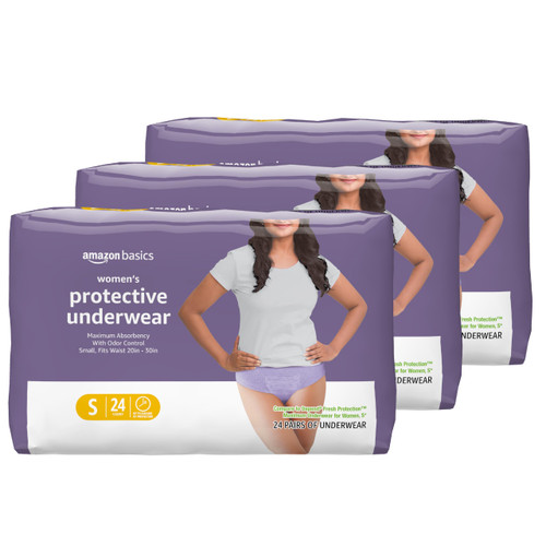 Amazon Basics Incontinence Underwear for Women, Protective, Disposable, Postpartum, Maximum Absorbency, Small, Lavender, 72 Count (3 Packs of 24)
