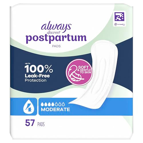 Always Discreet Postpartum Incontinence Pads, Moderate Absorbency, 57 Count