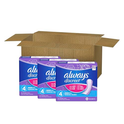 Always Discreet Adult Incontinence Pads for Women, Moderate Absorbency, Regular Length, Postpartum Pads, 198 Count (3 Packs of 66)