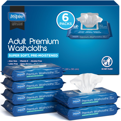 Inspire Adult Wet Wipes, Wash Cloths, Incontinence & Cleansing for Elderly Extra Large, 8"x12" (300 count)