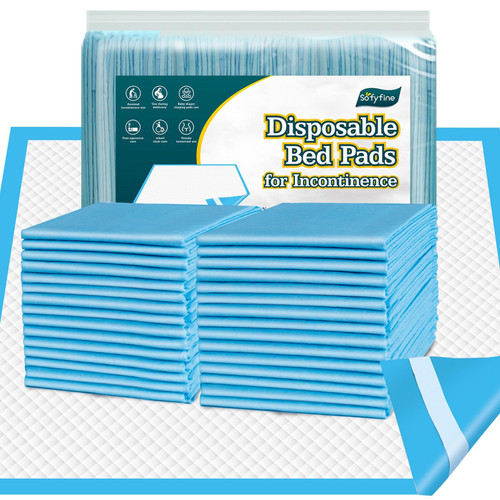 SOFYFINE 50 Count Bed Pads with Adhesive Strip 30"x36" Thicken Elderly Adults Incontinence Underpads Disposable, Heavy Duty Absorbent Chucks Waterproof, XL Extra Large Puppy Pee Training Pad