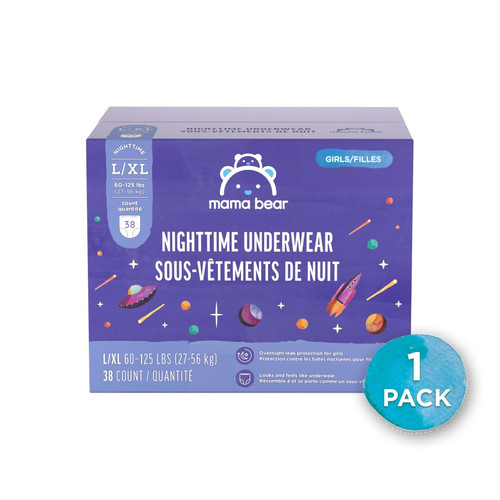 Amazon Brand - Mama Bear Girl's Nighttime Underwear for Bedwetting, Overnight Protection, Hypoallergenic, Size L/XL (60-125 lbs), 38 Count, White