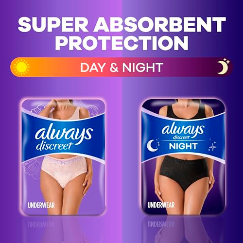 Always Discreet for Sensitive Skin Underwear, Four Times Skin Protection, Dermatologically Tested, Fragrance-Free, Maximum Absorbency, Small/Medium, 28 Count