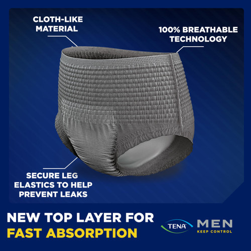 Tena Protective Incontinence Underwear for Men, Maximum, Large, Grey, 80 Count (Waist Size 34in-44in)