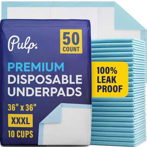 50 x PULP Incontinence Underpads 36" x 36" | XXXL Bed Pads Disposable Adult | Super Absorbency Chux Pads for Adults, Children & Babies | Incontinence Bed Pads & Pee Pads | FSA & HSA Eligible