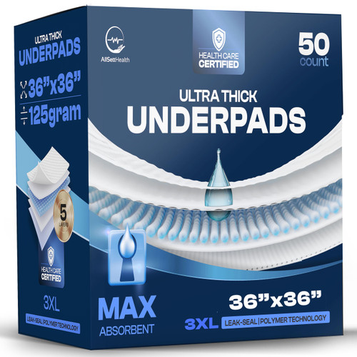 50 Pack Incontinence Bed Pads Disposable for Adults 125 Gram - 3XL 36" x 36" Super Absorbent Waterproof Bed Liner, Pee Pads for Adults - Chucks Pads