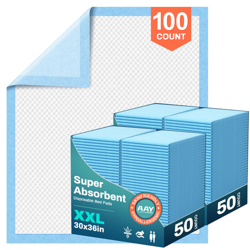 AAY Bed Pads Disposable 30" x 36" (100 Count), Extra Large Super Absorbency Disposable Underpads for Incontinence, Premium Leakproof Protective Chucks Pee Pads for Adult, Kids, Puppy Training
