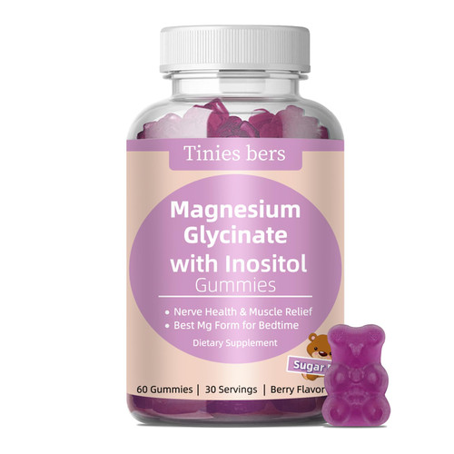 Magnesium Glycinate Gummies 400mg, w/Inositol 500mg for Women, Mineral & VIT B8 for Sleep, Stress & Muscle Relief, Metabolism Health, Sugar Free, No Melatonin, Gluten Free, Non GMO, Vegan, Pectin, 60