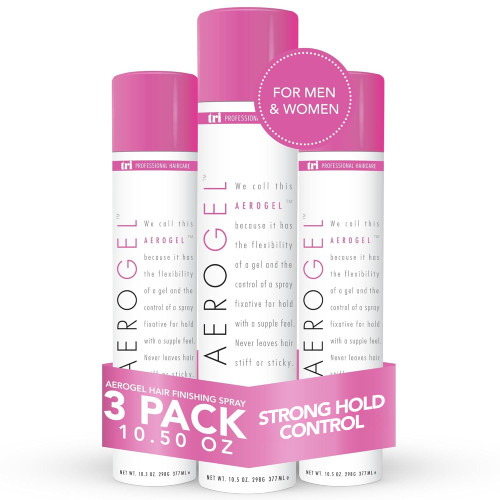 TRIDESIGN Aerogel Hairspray - Strong Hold Hair Finishing Spray for Volumizing & Control, Flexible Styling for All Hair Types, Non-Sticky and Scented - For Women and Men - Pack of 3 (10.5 Oz)