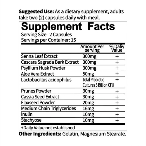 AvailNaturals Ultra Gut Daily Cleanse 15 Day Cleanse-with Senna Leaf Extract, Cassia Seed, 2.5 Billion Probiotics & Dietary Fiber，30 Capsules