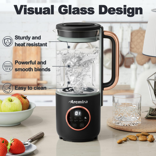 8 in 1 Automatic Nut Milk Maker, 10 Blade 35 oz Homemade Oat, Soy, Plant-Based and Dairy Free Beverages, Almond Milk Maker with Delay Start/Keep Warm/Boil Water, Soy Milk Maker with Nut Milk Bag