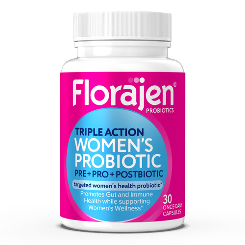 Florajen Women's Complete Triple-Action Prebiotic + Probiotic + Postbiotic for Digestive & Immune Support, Fast-Acting Relief from Constipation & Bloating, Gluten-Free, Vegan, Non-GMO, 30-Count