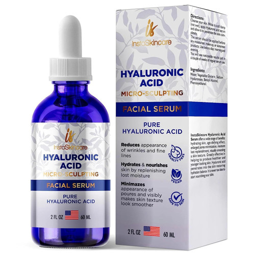 Instaskincare Hyaluronic Acid Facial Serum – Deep Hydration & Skin Plumping Moisturizer, Lightweight & Fast Absorbing, For Dry, Oily & Sensitive Skin, Daily Face Serum 2 fl oz