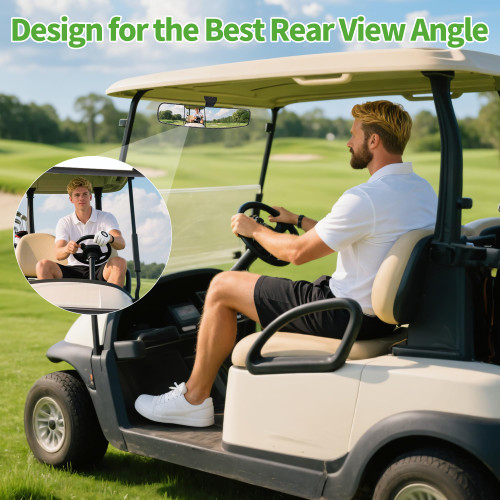 10L0L Universal Adjustable Golf Cart Panoramic Rear View Mirror, Rotatable 270 Rotation 16.5"Wide Angle Full Rearview Golf Cart Mirror for EZ Go, Club Car, Yamaha