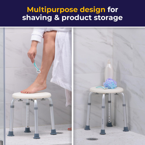 Drive Medical Shower Stool - Adjustable Height - Lightweight Aluminum Construction - 300 Lb Weight Capacity - Compact Tub & Shower Seat - Safety Bath Accessory - White
