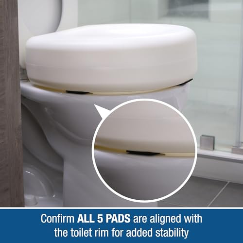 HealthSmart Enhanced Comfort 5" Raised (Round) Toilet Seat Risers for Seniors 5 Slip Resistant Pads FSA/HSA Eligible Padded Toilet Seat Elevation 15.7 x 15.2 x 6.1