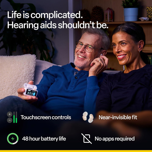 Audien Atom X Hearing Aid Device for Seniors & Adults with Hearing Loss - OTC Bluetooth Hearing Aids w/Charging Case, 48+ Hour Battery Life - Easy Touchscreen Control, Comfortable & Discreet Design