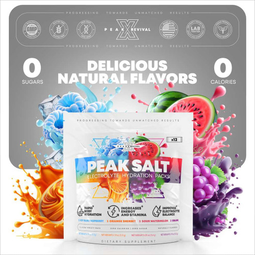 Peak Revival-X Electrolytes Powder Packets - Salt Electrolyte Drink Mix for Rapid Hydration - Non-GMO, Vegan Friendly, Gluten Free & Sugar Free Electrolytes Powder - Variety Pack (12 Packets)