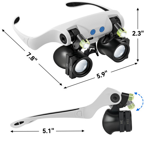 JARLINK Magnifying Glasses with LED Light, Hands Free Magnifier with 14 Interchangeable Lenses 3X 4X 5X 6X 7X 10X 15X, Magnifying Glasses for Close Work, Crafts, Jewelry, Sewing, Electronics Repair