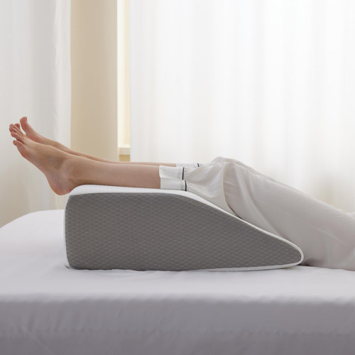 Bedluxe Leg Pillow Elevation Blood Circulation, Wedge Pillow for Legs Swelling, Leg Elevating Wedge Pillow for After Surgery, Foot Knee Pillow for Leg Rest, Sleeping, Memory Foam Top, 8in, White/Grey