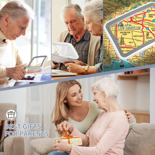 AKKYCVS Magnifying Glass with Light, Rechargeable 5X Large Page Magnifier for Reading, Folding Handheld Dimmable, LED Lighted Rectangle Magnifier for Reading Book Small Print for Seniors Low Vision