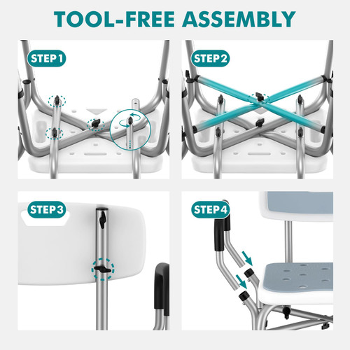 VFAUOSIT Shower Chair with Removable Arms and Back for Elderly & Disabled, 550 lbs Shower Chair for Inside Shower, 6-Height Adjustable Shower Seats for Adults, Bath Chairs for Seniors Inside Tub