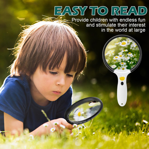 Large Magnifying Glass with Light, 10X 25X 45X Handheld Illuminated Magnifier with 3 Light Modes, 12 LED Lights, Storage Bag, Clean Cloth for Seniors Reading Coins Inspection (Black, Round)