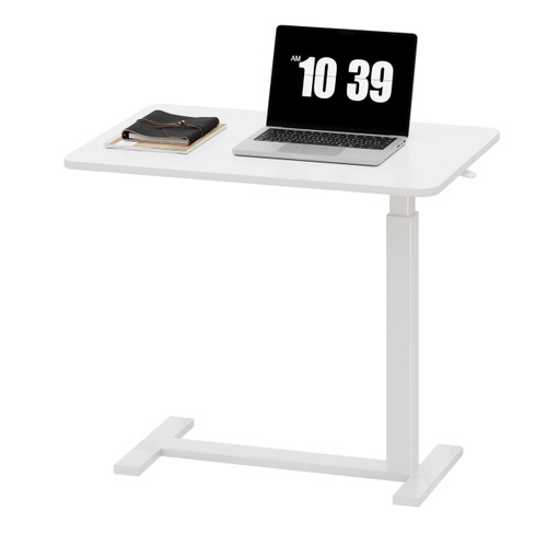 Sweetcrispy Overbed Bedside Table with Wheels, Adjustable Hospital & Home Use Bed Rolling Laptop Table, Mobile Standing Desk, White