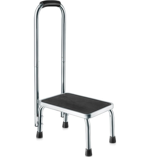 Step Stool with Handle for Adults Step stools with Handle for Elderly for Bed Chrome-Plated Steel Frame 330Lbs Capacity Use at Home Bathroom Kitchen