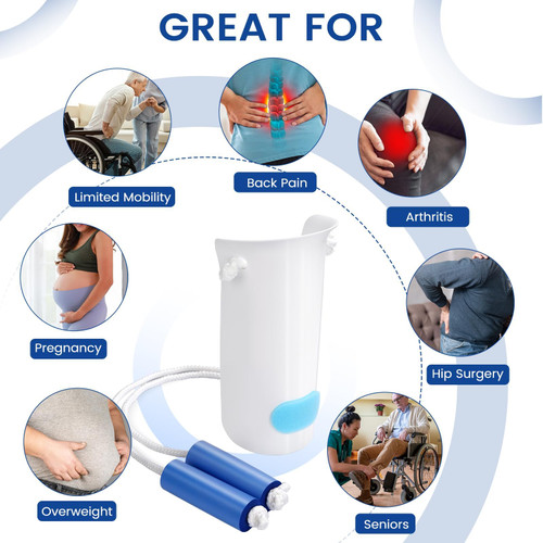 Jellas Sock Aid Kit, Flexible Sock Aid Device with Long Rope - Sock Puller aid Easy on and Off Device for Putting On and Removing Socks or Stockings, Sock Helper for Independence and Comfort (White)