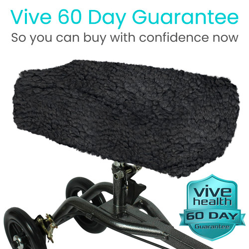 Vive Mobility Knee Scooter Pad Cover - Soft Plush Adult Sheepskin Memory Foam Cushion, Walker Accessory for Knee Roller, Padded Accessories Leg Cart Improves Comfort with Injury, Universal Fit (Black)