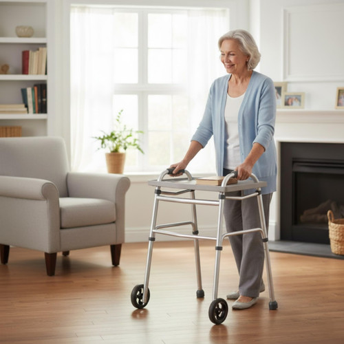 Bluestone Walker Tray- Upright with Holders-Universal Table Fits Most Standard Folding Walkers-Home Mobility Medical Equipment Accessories, 1 Count (Pack of 1)