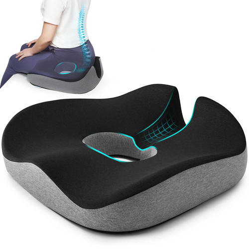anzhixiu Concave U Surface Donut Pillow for Tailbone Pain Cradle Tailbone Reducing Pressure on Pelvis- Hemorrhoid Pillow for Office, Car, Home Seat- Black/Gray